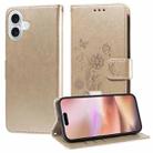 For iPhone 16 Plus Embossed Butterfly Flowers Leather Phone Case(Gold) - 1