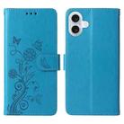 For iPhone 16 Plus Embossed Butterfly Flowers Leather Phone Case(Blue) - 3