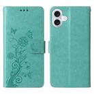 For iPhone 16 Embossed Butterfly Flowers Leather Phone Case(Green) - 3