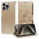 For iPhone 15 Pro Max Embossed Butterfly Flowers Leather Phone Case(Gold) - 1