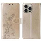 For iPhone 15 Pro Max Embossed Butterfly Flowers Leather Phone Case(Gold) - 3