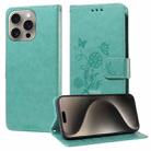 For iPhone 15 Pro Max Embossed Butterfly Flowers Leather Phone Case(Green) - 1