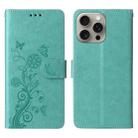 For iPhone 15 Pro Max Embossed Butterfly Flowers Leather Phone Case(Green) - 3