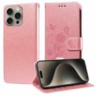 For iPhone 15 Pro Max Embossed Butterfly Flowers Leather Phone Case(Rose Gold) - 1