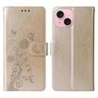 For iPhone 15 Plus Embossed Butterfly Flowers Leather Phone Case(Gold) - 3