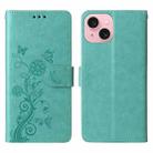 For iPhone 15 Plus Embossed Butterfly Flowers Leather Phone Case(Green) - 3