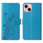 For iPhone 15 Plus Embossed Butterfly Flowers Leather Phone Case(Blue) - 3