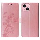 For iPhone 15 Plus Embossed Butterfly Flowers Leather Phone Case(Rose Gold) - 3