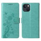 For iPhone 14 / 13 Embossed Butterfly Flowers Leather Phone Case(Green) - 3