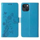 For iPhone 14 / 13 Embossed Butterfly Flowers Leather Phone Case(Blue) - 3