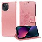 For iPhone 14 / 13 Embossed Butterfly Flowers Leather Phone Case(Rose Gold) - 1