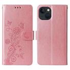 For iPhone 14 / 13 Embossed Butterfly Flowers Leather Phone Case(Rose Gold) - 3