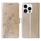 For iPhone 14 Pro Embossed Butterfly Flowers Leather Phone Case(Gold) - 3