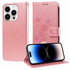 For iPhone 14 Pro Embossed Butterfly Flowers Leather Phone Case(Rose Gold) - 1