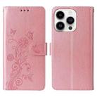 For iPhone 14 Pro Embossed Butterfly Flowers Leather Phone Case(Rose Gold) - 3