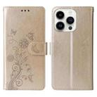 For iPhone 14 Pro Max Embossed Butterfly Flowers Leather Phone Case(Gold) - 3