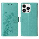 For iPhone 14 Pro Max Embossed Butterfly Flowers Leather Phone Case(Green) - 3