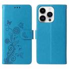 For iPhone 14 Pro Max Embossed Butterfly Flowers Leather Phone Case(Blue) - 3