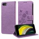 For iPhone 7 / 8 / SE 2022 Embossed Butterfly Flowers Leather Phone Case(Purple) - 1