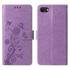 For iPhone 7 / 8 / SE 2022 Embossed Butterfly Flowers Leather Phone Case(Purple) - 3