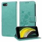 For iPhone 7 / 8 / SE 2022 Embossed Butterfly Flowers Leather Phone Case(Green) - 1