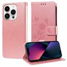 For iPhone 13 Pro Max Embossed Butterfly Flowers Leather Phone Case(Rose Gold) - 1