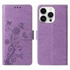 For iPhone 13 Pro Embossed Butterfly Flowers Leather Phone Case(Purple) - 3