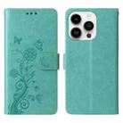 For iPhone 13 Pro Embossed Butterfly Flowers Leather Phone Case(Green) - 3