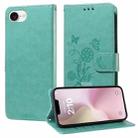 For iPhone SE 2024 Embossed Butterfly Flowers Leather Phone Case(Green) - 1