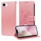 For iPhone SE 2024 Embossed Butterfly Flowers Leather Phone Case(Rose Gold) - 1