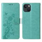 For iPhone 13 mini Embossed Butterfly Flowers Leather Phone Case(Green) - 3