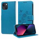 For iPhone 13 mini Embossed Butterfly Flowers Leather Phone Case(Blue) - 1