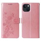 For iPhone 13 mini Embossed Butterfly Flowers Leather Phone Case(Rose Gold) - 3