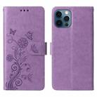 For iPhone 12 / 12 Pro Embossed Butterfly Flowers Leather Phone Case(Purple) - 3