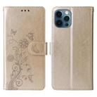 For iPhone 12 / 12 Pro Embossed Butterfly Flowers Leather Phone Case(Gold) - 3