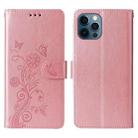 For iPhone 12 / 12 Pro Embossed Butterfly Flowers Leather Phone Case(Rose Gold) - 3