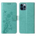 For iPhone 12 Pro Max Embossed Butterfly Flowers Leather Phone Case(Green) - 3