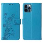 For iPhone 12 Pro Max Embossed Butterfly Flowers Leather Phone Case(Blue) - 3