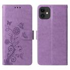 For iPhone 12 mini Embossed Butterfly Flowers Leather Phone Case(Purple) - 3