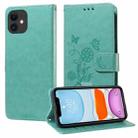 For iPhone 12 mini Embossed Butterfly Flowers Leather Phone Case(Green) - 1