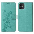 For iPhone 12 mini Embossed Butterfly Flowers Leather Phone Case(Green) - 3