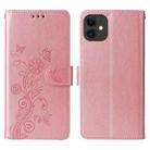 For iPhone 12 mini Embossed Butterfly Flowers Leather Phone Case(Rose Gold) - 3