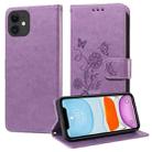 For iPhone 11 Embossed Butterfly Flowers Leather Phone Case(Purple) - 1