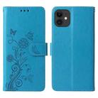 For iPhone 11 Embossed Butterfly Flowers Leather Phone Case(Blue) - 3