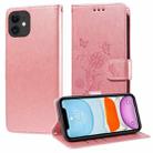 For iPhone 11 Embossed Butterfly Flowers Leather Phone Case(Rose Gold) - 1