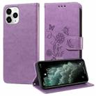 For iPhone 11 Pro Embossed Butterfly Flowers Leather Phone Case(Purple) - 1