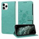 For iPhone 11 Pro Embossed Butterfly Flowers Leather Phone Case(Green) - 1