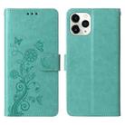 For iPhone 11 Pro Embossed Butterfly Flowers Leather Phone Case(Green) - 3