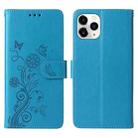 For iPhone 11 Pro Embossed Butterfly Flowers Leather Phone Case(Blue) - 3