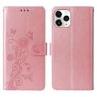 For iPhone 11 Pro Embossed Butterfly Flowers Leather Phone Case(Rose Gold) - 3